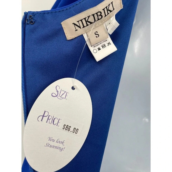 NIKIBIKI Women's Royal Blue Short Sleeve Sheath Dress Back Zip Size Small - Picture 13 of 14